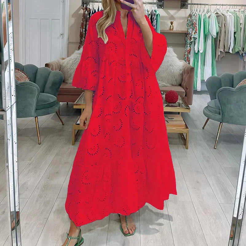Marigold - Stylish Women's Embroidered Dress with Cutouts and Flowing Silhouette