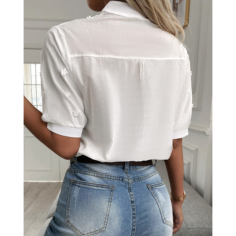 Cicely - Elegant Women's Blouse with Floral Embroidery and Versatile Design