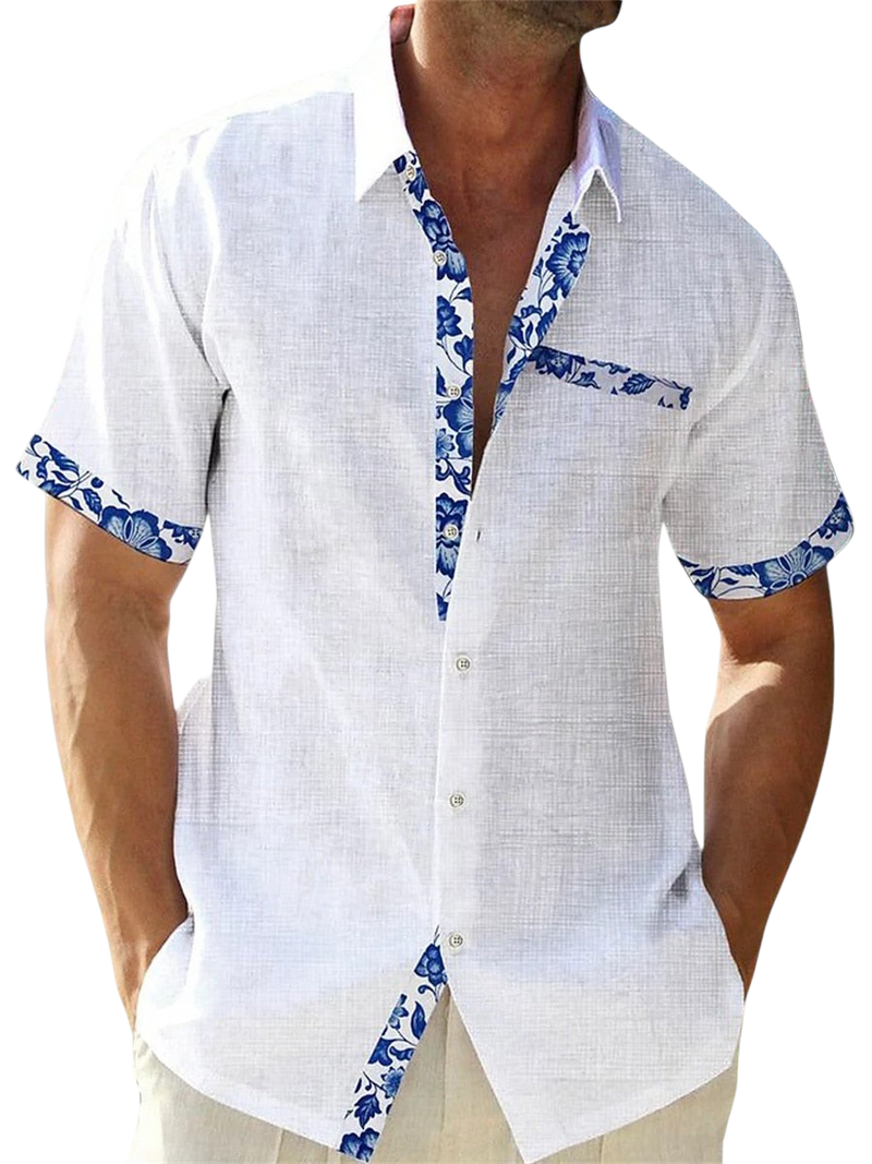 Aidan - Stylish Men's Linen Shirt with Breathable Fabric and Patterned Details
