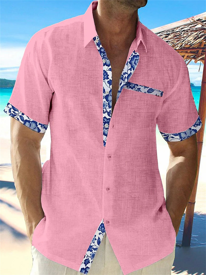 Aidan - Stylish Men's Linen Shirt with Breathable Fabric and Patterned Details