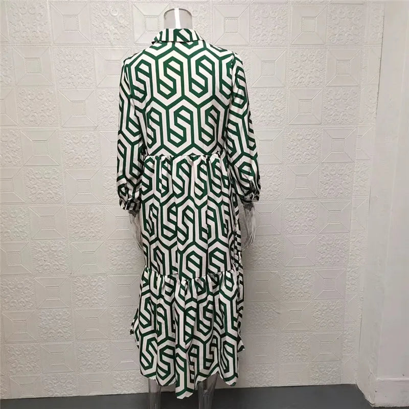 Chloe - Stylish Long-Sleeved Dress with Geometric Pattern