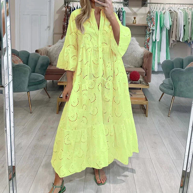 Marigold - Stylish Women's Embroidered Dress with Cutouts and Flowing Silhouette