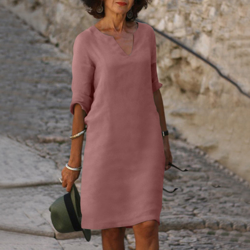Jaliyah - Elegant Linen Summer Dress with V-Neck for Women