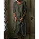 Iseult - Loose Fit Cotton Linen Women's Dress with Asymmetric Hem and Pockets