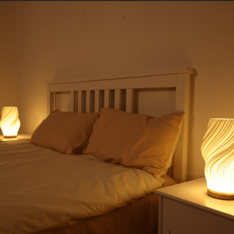 Torchora - Serene Wavecrest Lamp With Warm Wood Base Glow