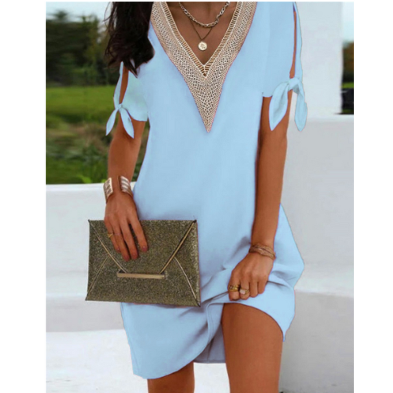 Dot - Sophisticated V-neck Tunic Dress for Women in White