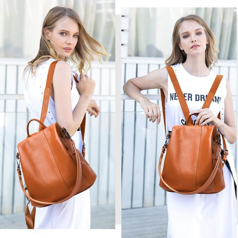 Harlow - Stylish Anti-theft Leather Backpack for Safe Travel