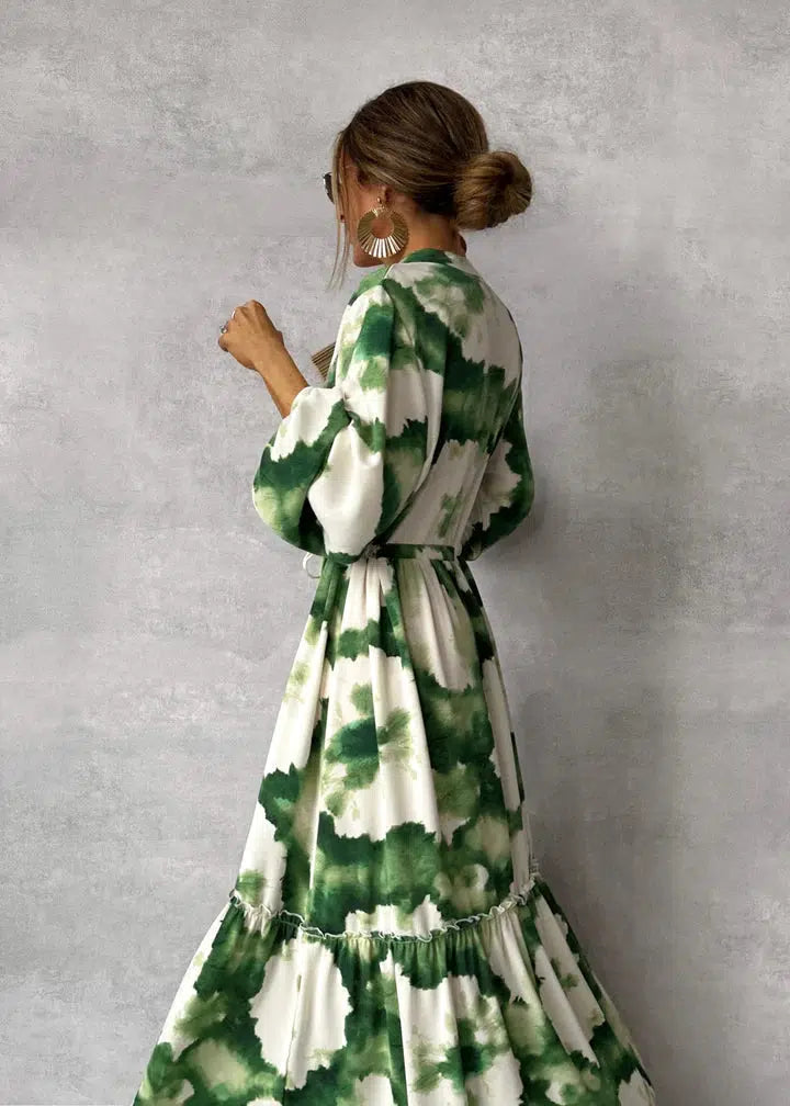 Afton - Elegant Women's Maxi Dress with Long Sleeves and V-Neck Design