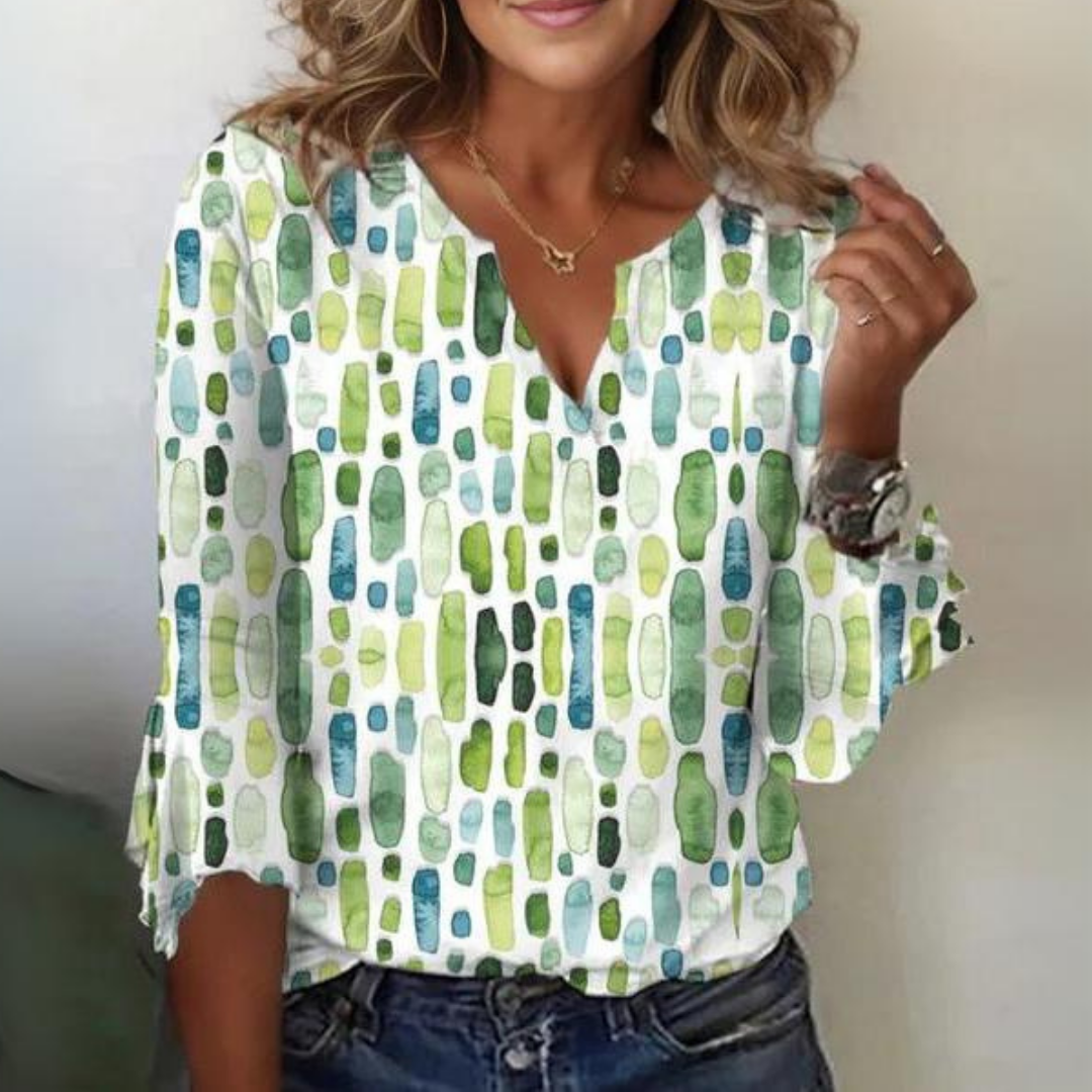 Jayda - Elegant Blouse in Stylish Green and White Pattern