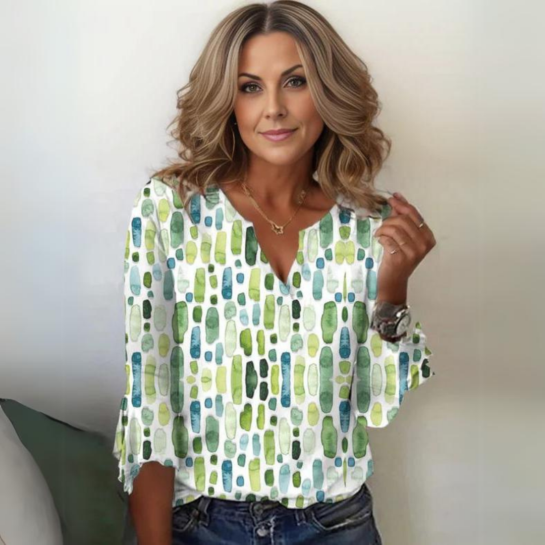Jayda - Elegant Blouse in Stylish Green and White Pattern