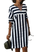 Kara-Lee - Elegant Striped Dress for Women with V-neck and Mid-length Design