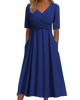 Monica - Elegant Crossover Midi Dress with A-line Silhouette and V-neck