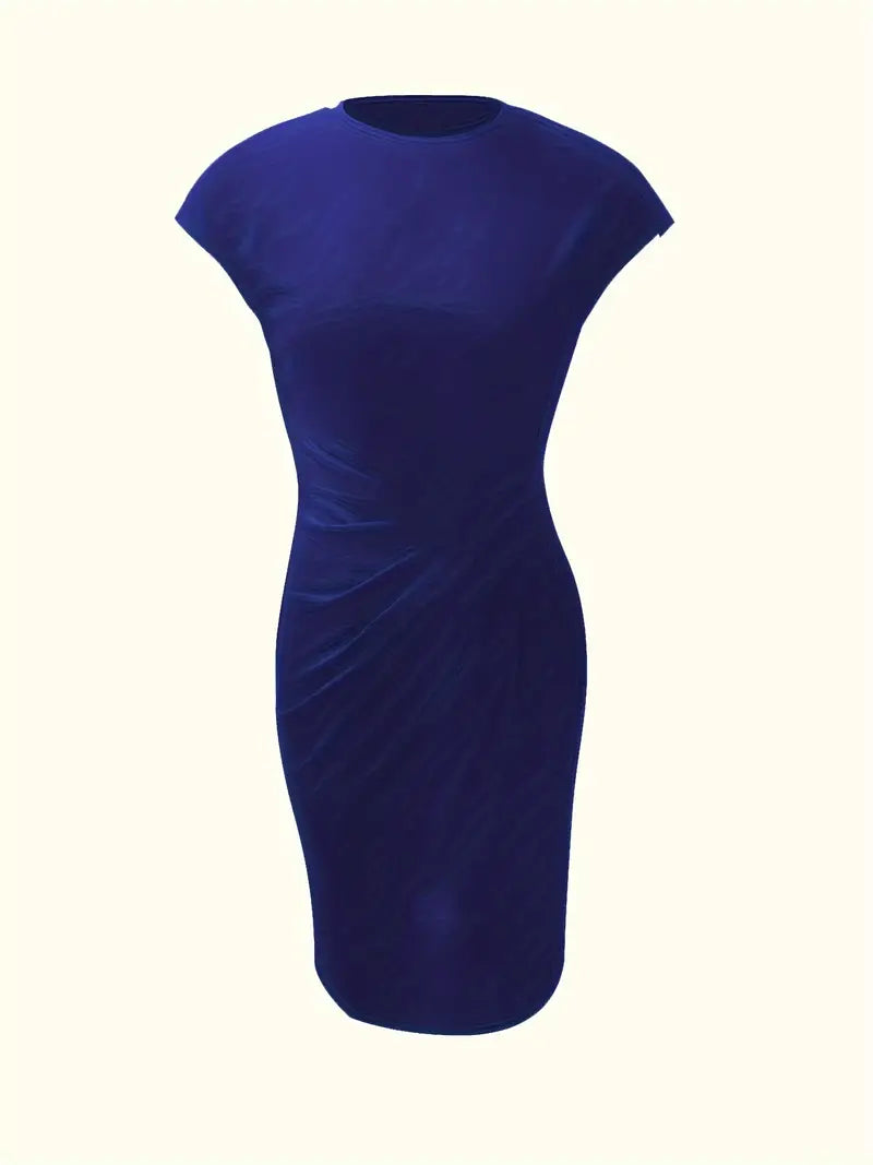 Livia - Elegant Women's Sheath Dress with Ruched Waist and Short Sleeves