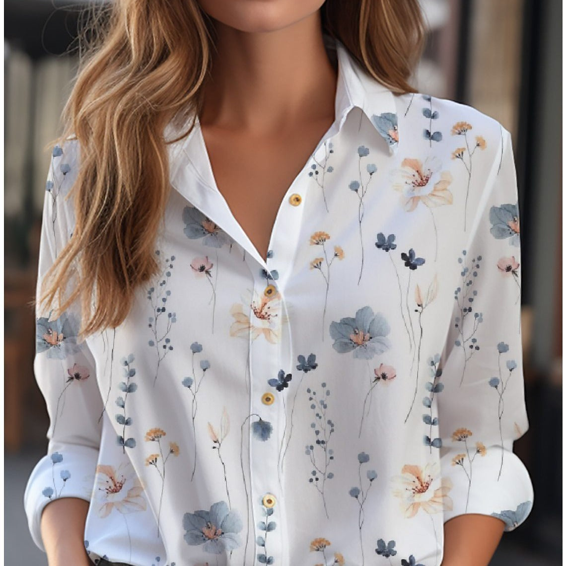 Sibyl - Floral Print Women's Blouse With Button Front