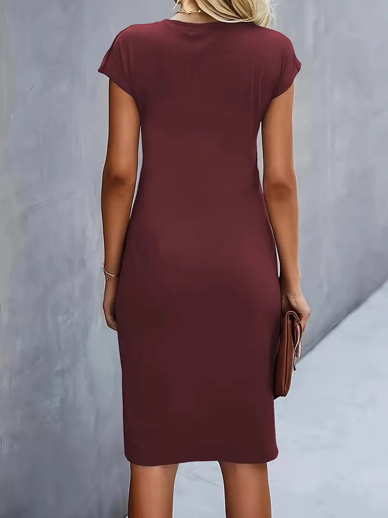 Livia - Elegant Women's Sheath Dress with Ruched Waist and Short Sleeves