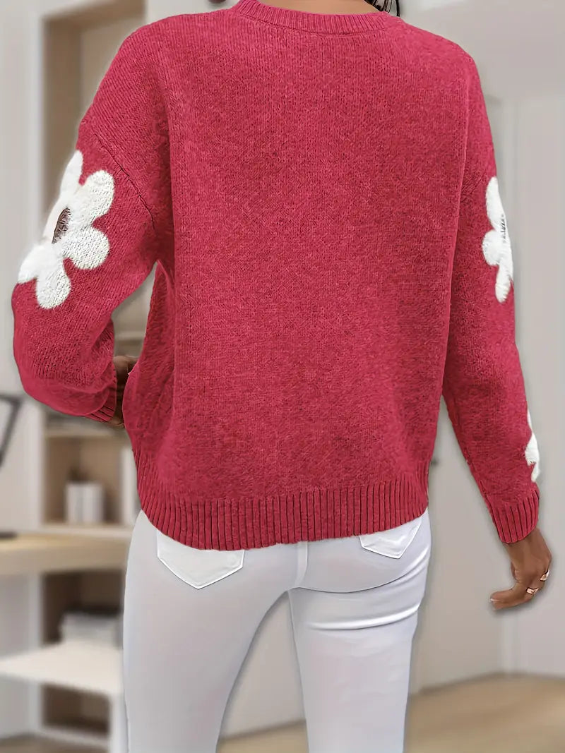 Sable - Cozy Knitted Sweater with Charming Floral Pattern