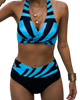 Junessa - Trendy Striped Bikini Set with Supportive Triangle Top