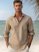Terrence - Mens Open Collar Summer Shirt Linen Blend Casual