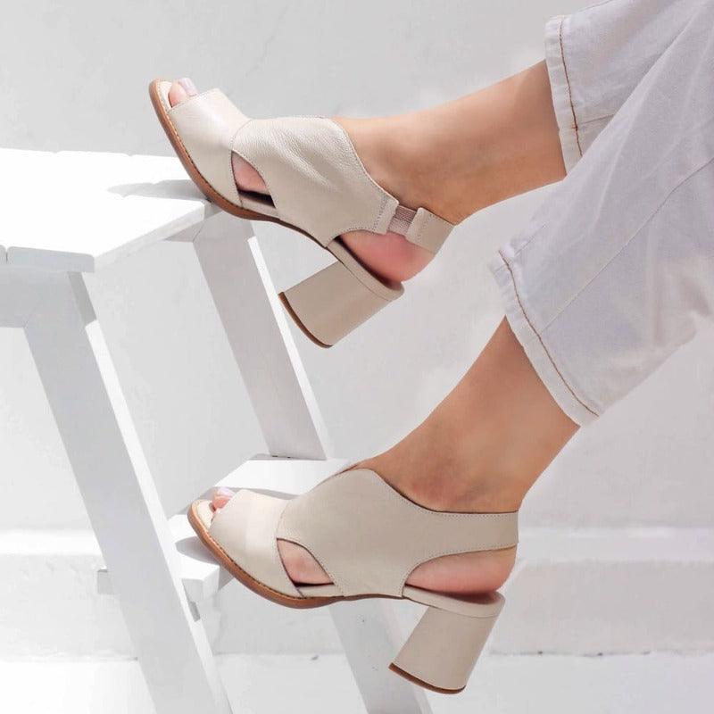 Rae - Stylish Women's Leather Sandals with Comfortable Block Heels