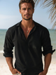 Terrence - Mens Open Collar Summer Shirt Linen Blend Casual