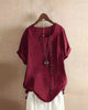 Adriana - Plain Short-Sleeved Blouse with Round Neck and Button Detail