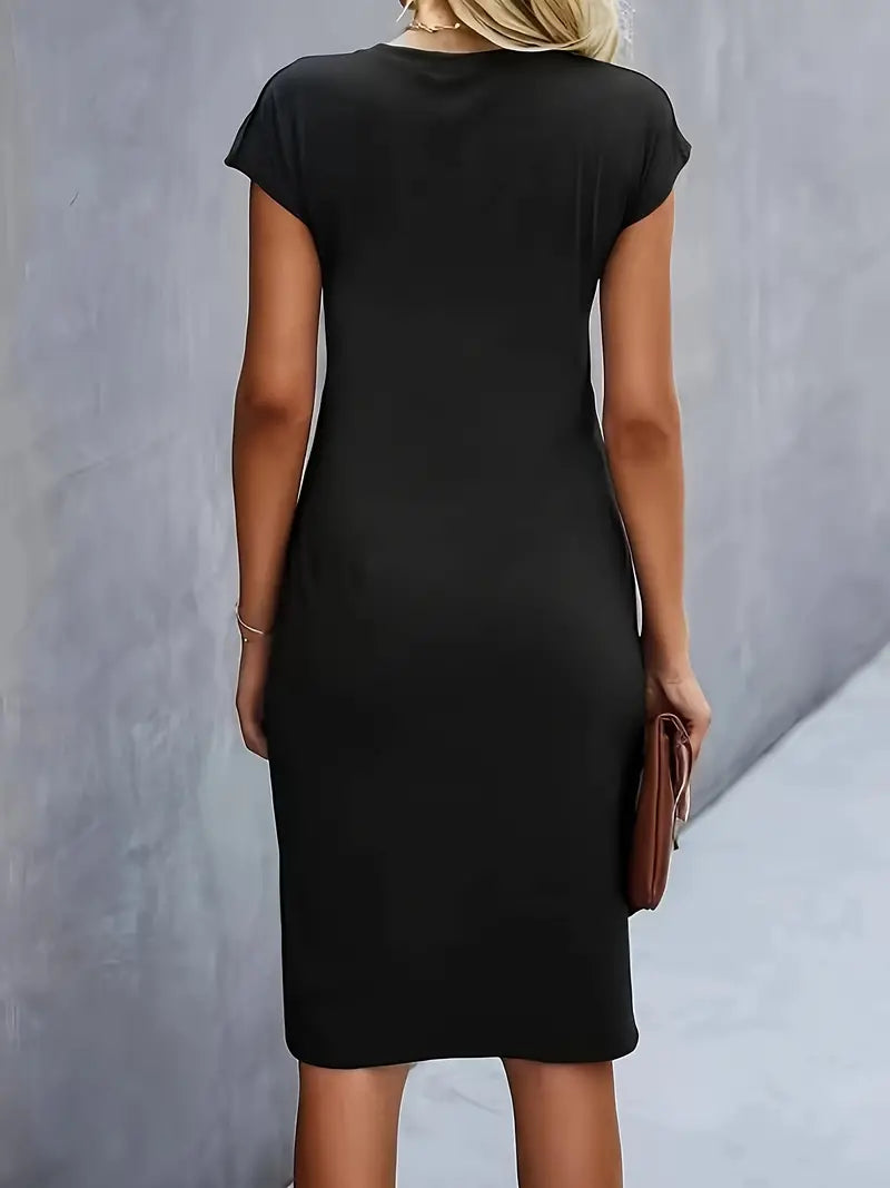 Livia - Elegant Women's Sheath Dress with Ruched Waist and Short Sleeves