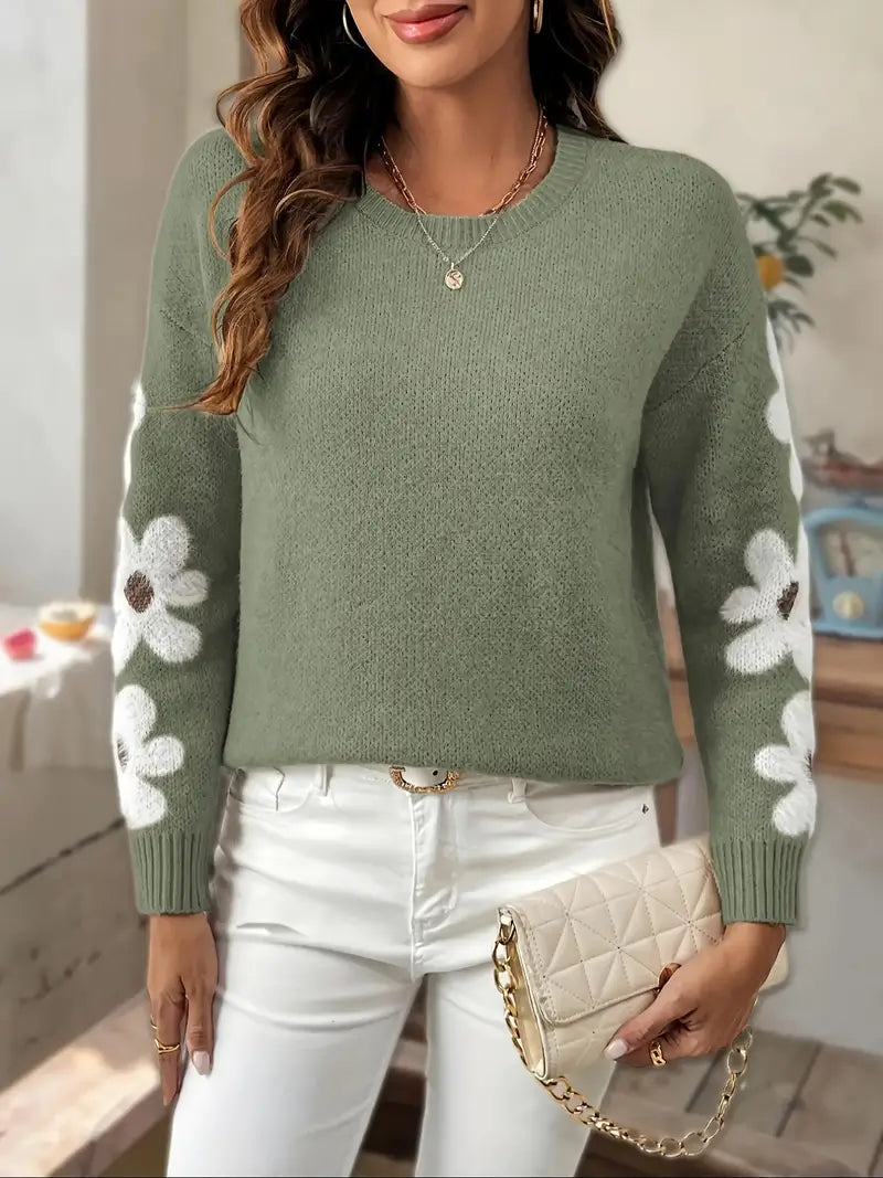 Sable - Cozy Knitted Sweater with Charming Floral Pattern