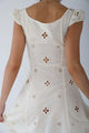 Isabella - Vintage Embroidered Fishtail Midi Dress with Puff Sleeves