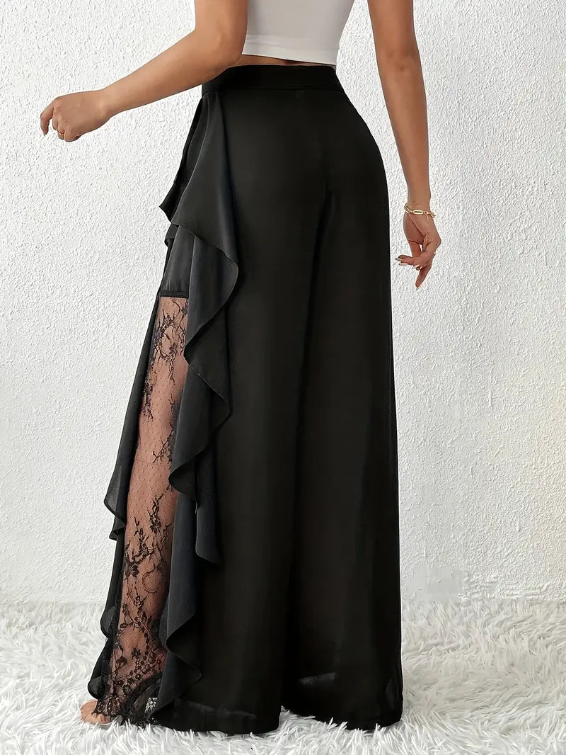 Brooklyn - Elegant Ruffled Lace Wide-Leg Trousers for Stylish Looks