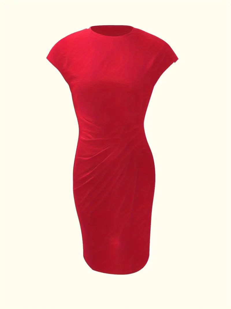 Livia - Elegant Women's Sheath Dress with Ruched Waist and Short Sleeves