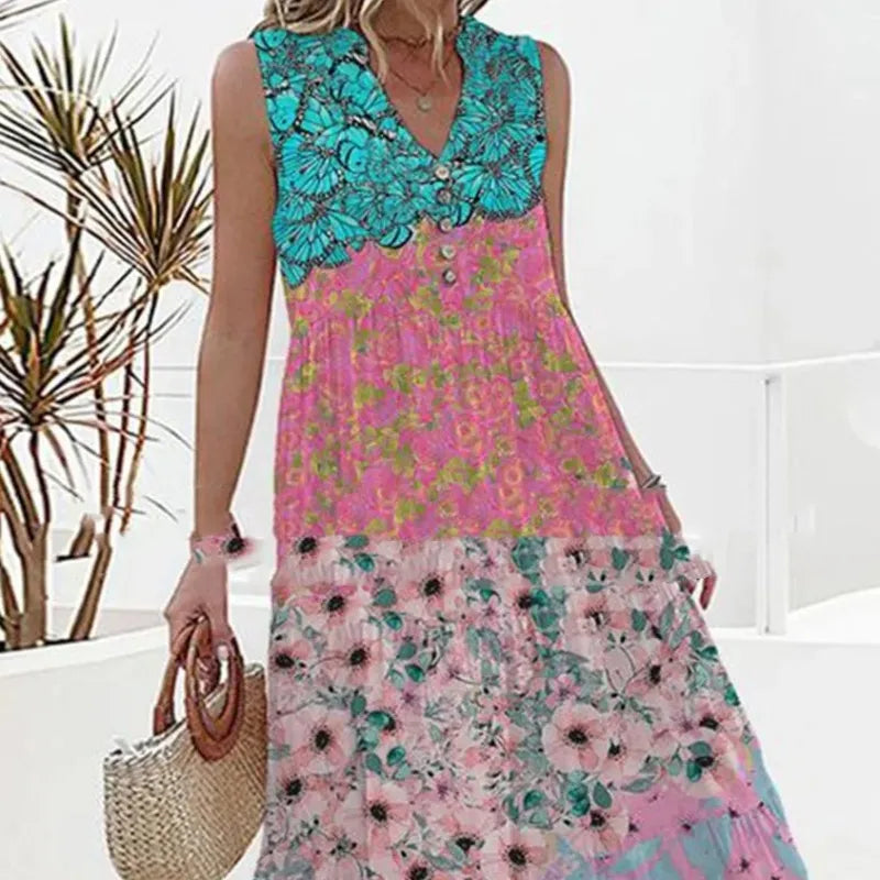 Ellen - Elegant Floral Dress with V-neck for Summer Occasions