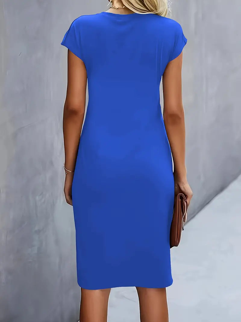 Livia - Elegant Women's Sheath Dress with Ruched Waist and Short Sleeves