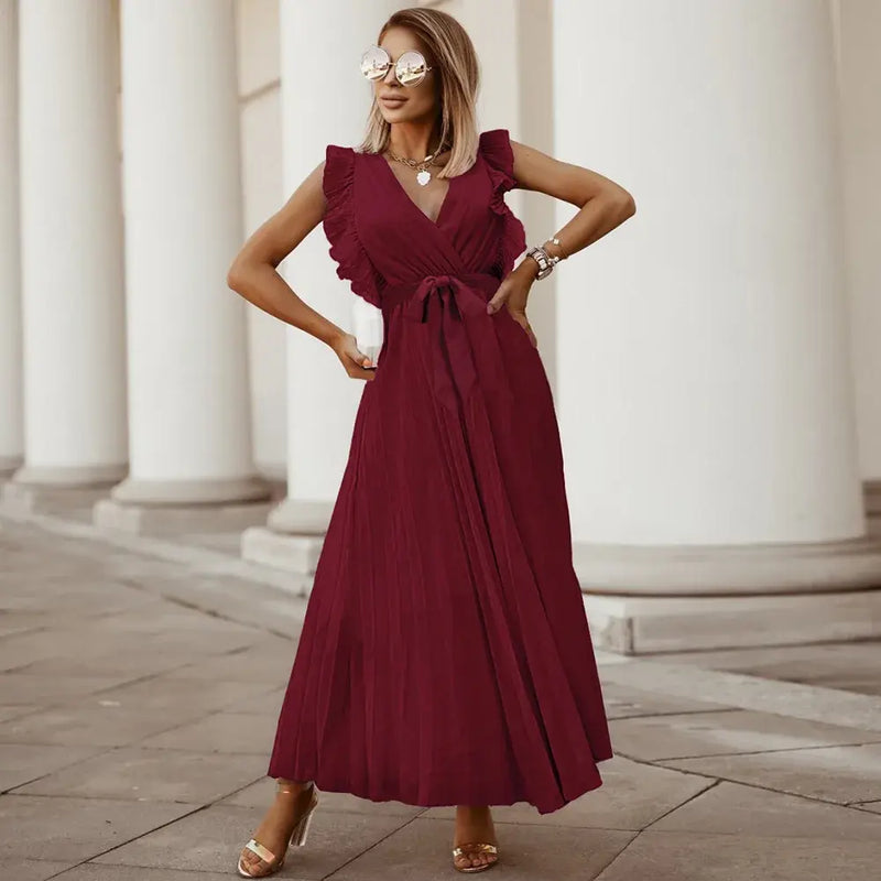 Sybil - Elegant Women's Maxi Ruffle Dress With Belt