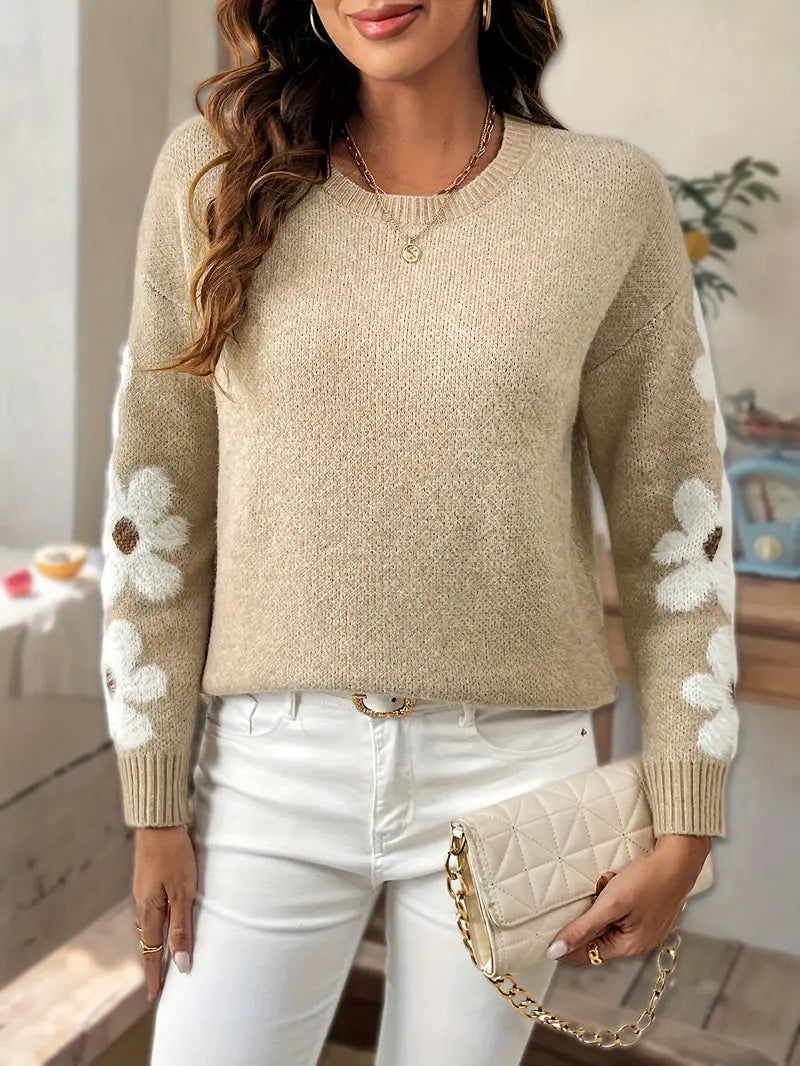 Sable - Cozy Knitted Sweater with Charming Floral Pattern