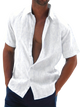 Colin - Lightweight Men's Short-Sleeved Shirt in Cotton and Linen Blend