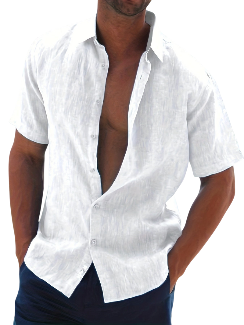 Colin - Lightweight Men's Short-Sleeved Shirt in Cotton and Linen Blend