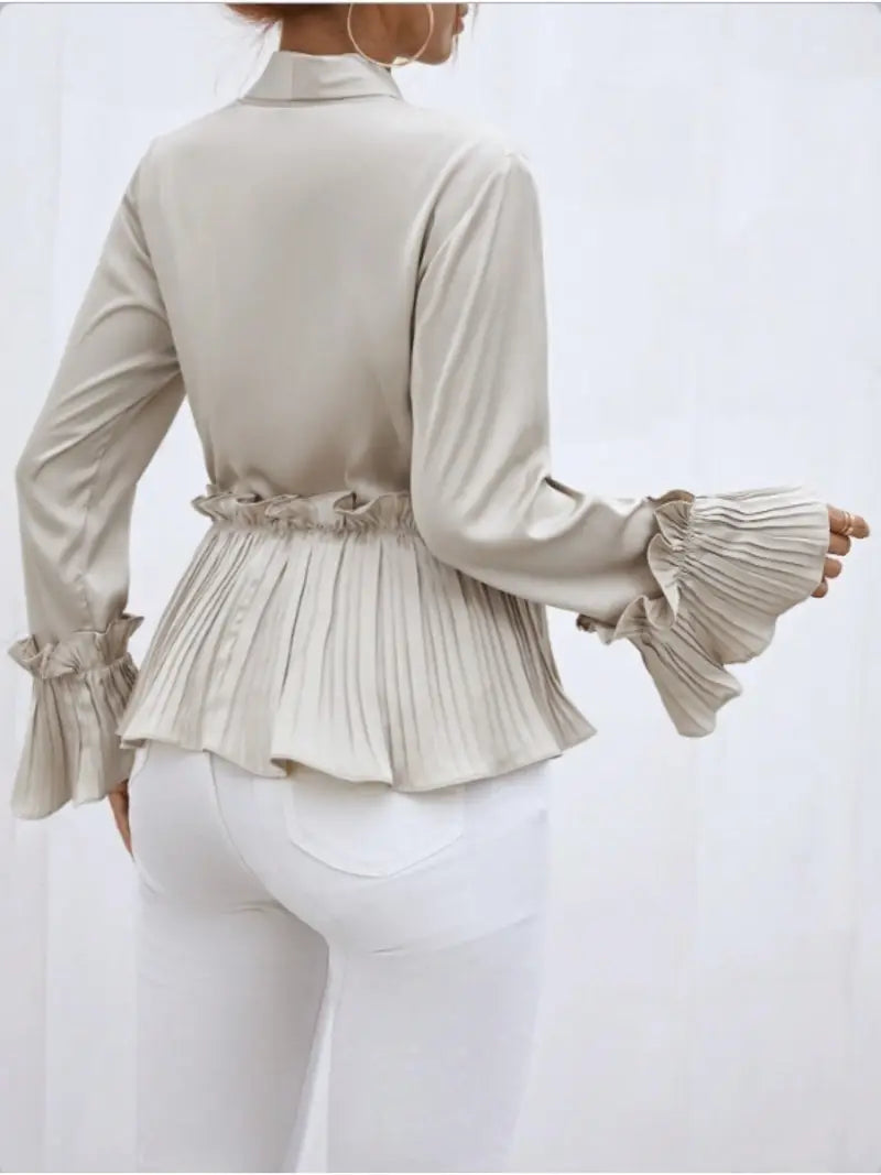Vesper - Elegant Satin Blouse with Pleated Ruffle Details