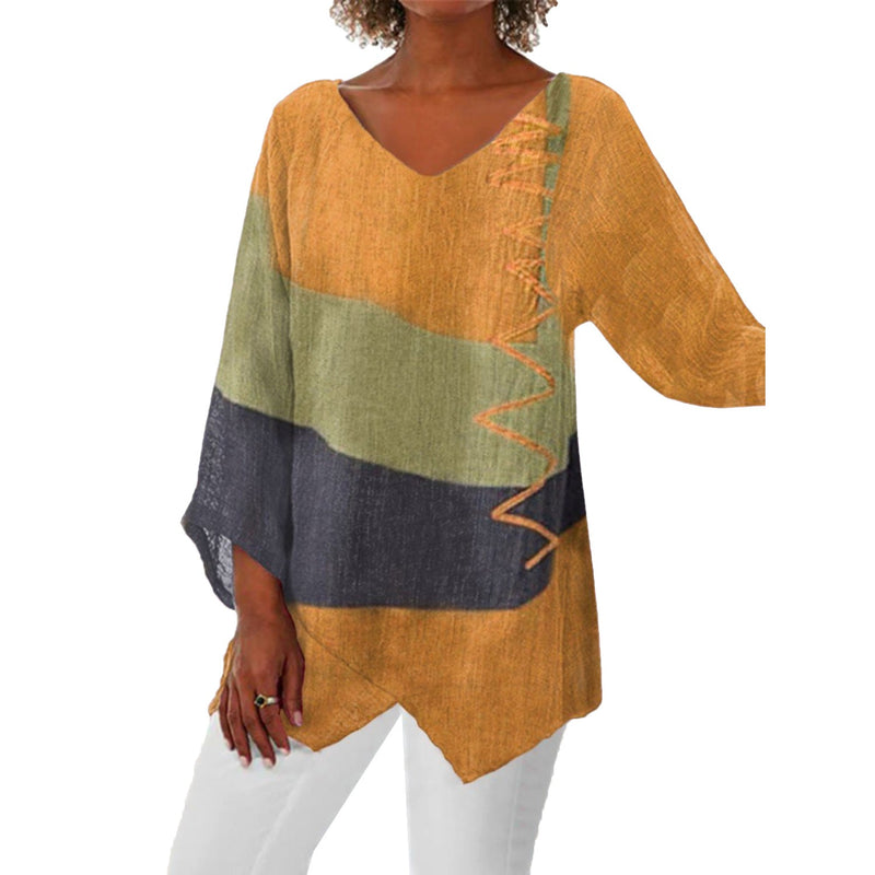 Cyrene- Artistic Retro T-Shirt with Cotton and Linen Blend