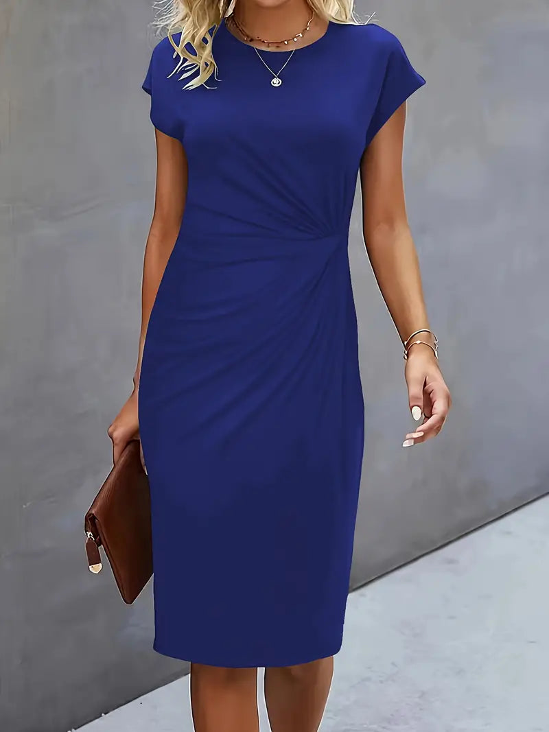 Livia - Elegant Women's Sheath Dress with Ruched Waist and Short Sleeves