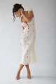 Isabella - Vintage Embroidered Fishtail Midi Dress with Puff Sleeves