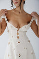 Isabella - Vintage Embroidered Fishtail Midi Dress with Puff Sleeves