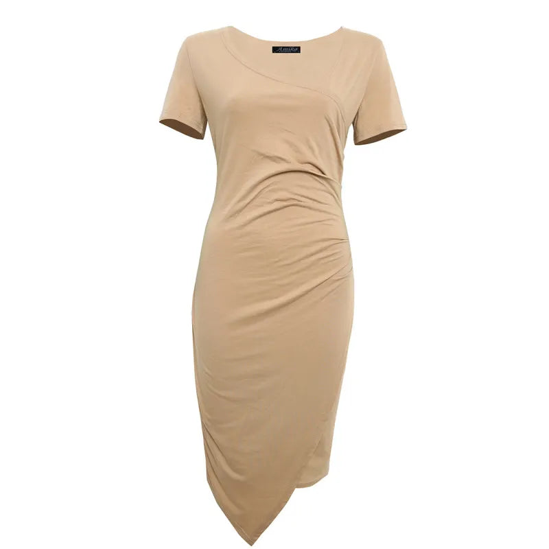 Livia - Elegant Women's Sheath Dress with Ruched Waist and Short Sleeves