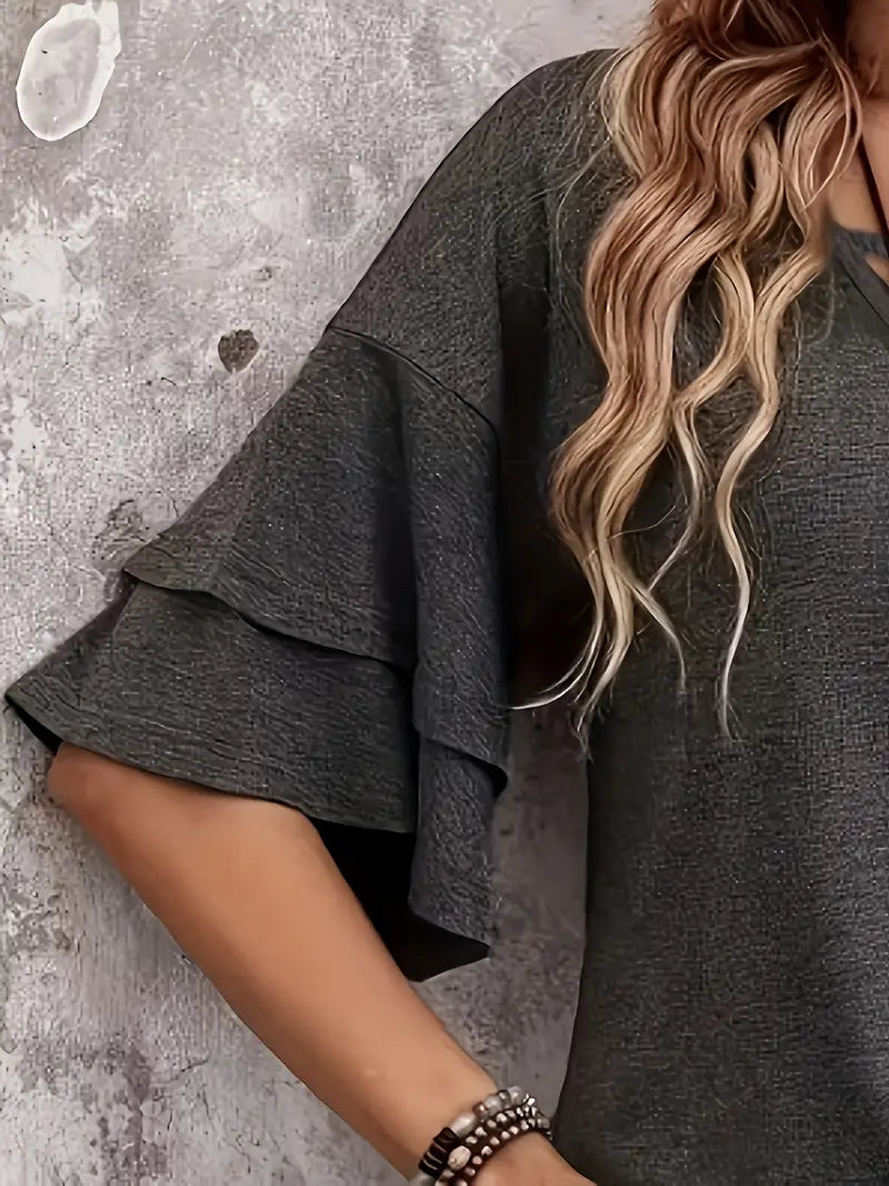Jade - Stylish Women's Top with Ruffle Sleeves and V-neck Design