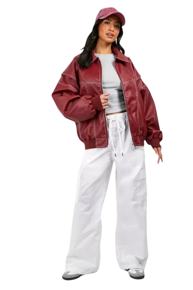 Isabel - Trendy Red Oversized Leather Jacket for Bold Fashion Statements
