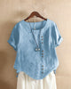Adriana - Plain Short-Sleeved Blouse with Round Neck and Button Detail