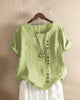 Adriana - Plain Short-Sleeved Blouse with Round Neck and Button Detail