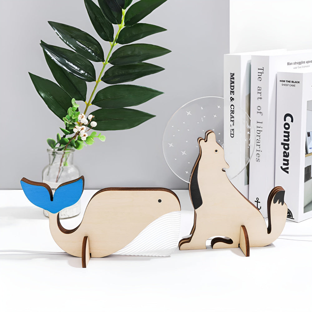 Benchora - Wooden Animal Table Lamp For Kids Room LED Light