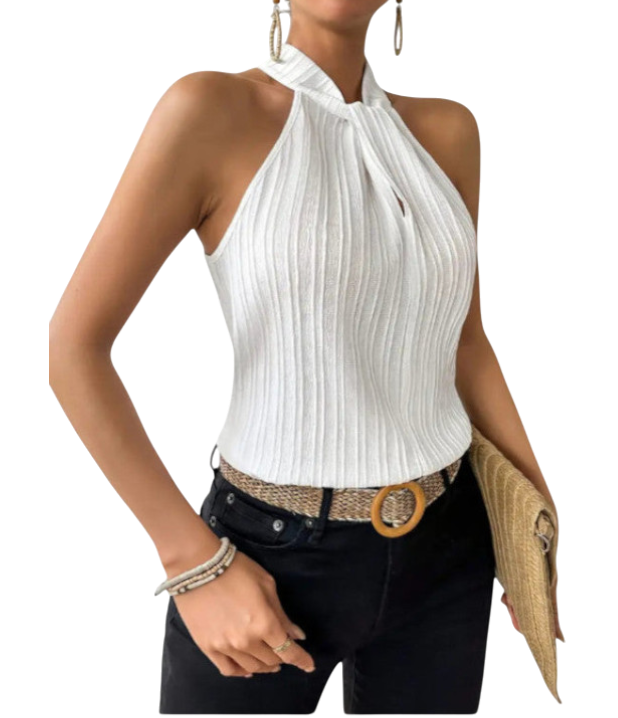 Joy - Elegant Halter Top with Chic Pleated Texture