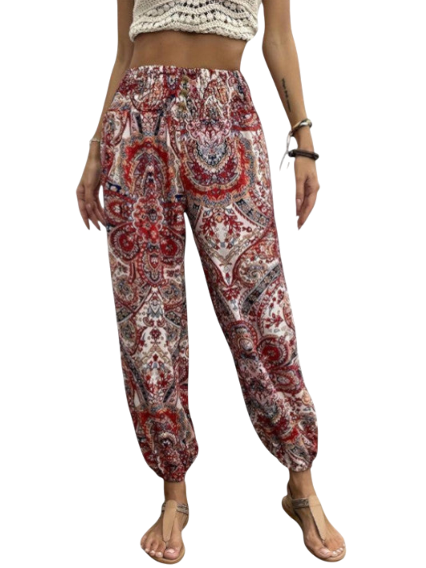 Carra - Stylish Women's Trousers with Gathered Waist and Tribal Print