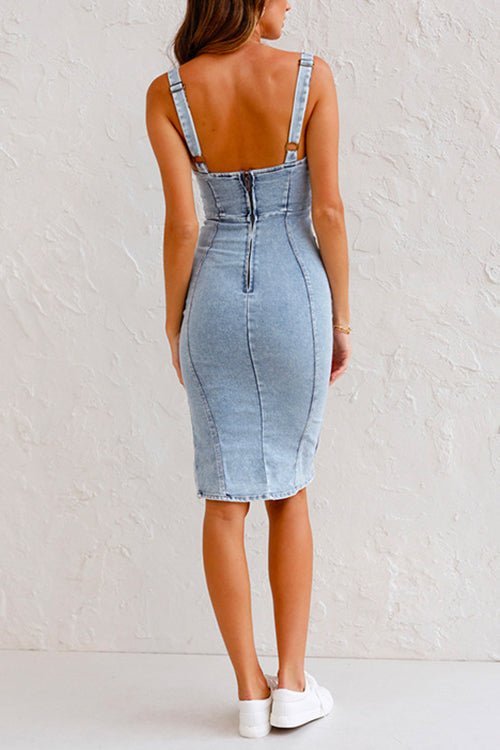 Sheila - Stylish Women's Denim Dress with Adjustable Straps